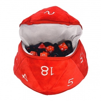 UP - Red and White D20 Plush Dice Bag for Dungeons & Dragons (Dice not included)